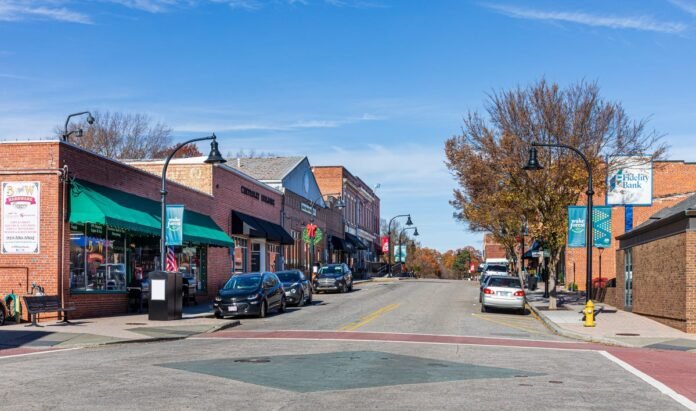 View of White Street in downtown Wake Forest, North Carolina