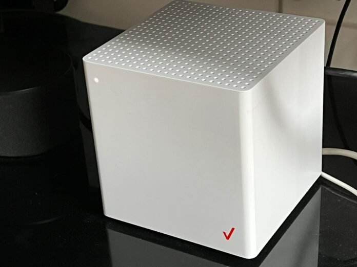 The Verizon 5G Home internet box on a table