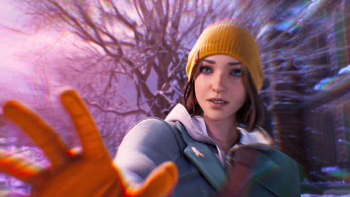 Max Caulfield extends a gloved hand, as seen in Life is Strange: Double Exposure