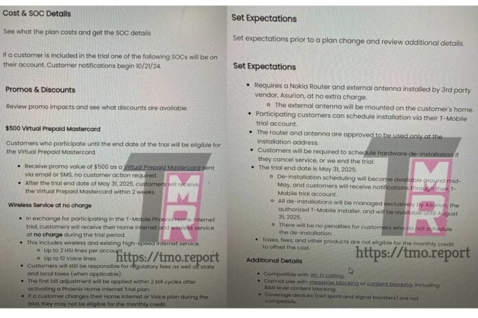 Leaked documents detailing T-Mobile Home's new internet trial version